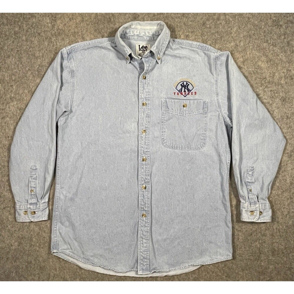 Vintage New York Yankees Lee Sport Denim Button Down Shirt ‘98 World Series Med